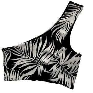 Zara Tropical One Shoulder Crop Top Jaquard Material Size Medium Black/White NWT